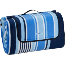 Bild XXL Picknickdecke, 200x300 cm, wasserdichte Unterseite, Tragegriff, Fleece Isolierdecke, gestreift, blau-weiß