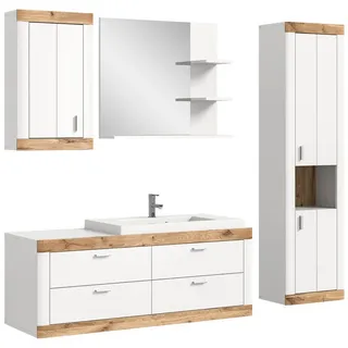 inn.furn Badmöbel-Set weiß Eiche Landhaus Badmöbel Set mit Waschbecken Soft-Close Sopela