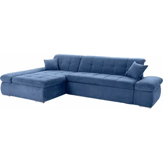 DOMO collection Ecksofa »NMoric XXL, B/T/H: 300/172/80cm, L-Form« wahlweise mit Bettfunktion und Armlehnverstellung, blau,