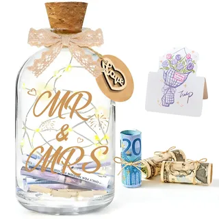 Idota Flaschenlicht Hochzeit, Hochzeitsgeschenke für Brautpaar, Mr. & Mrs. Geldgeschenk Hochzeit Geld Leuchtflasche Hochzeitskasse Spardose
