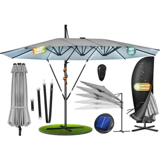 KESSER® Sonnenschirm Doppelsonnenschirm 4,6m x 2,7m | Ampelschirm Abdeckung & Windsicherung mit Kurbel & Ständer | Kurbelschirm Aluminium wasserabweisend | Neigbar Kippbar 360° Drehbar - Hellgrau