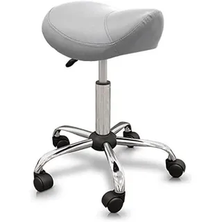 QUIRUMED Pony-Hocker, ergonomisch, mit Stahlgestell, silberfarben, Kunstlederpolsterung, höhenverstellbar, gepolsterter Sitz, drehbare Räder, bis 150 kg, Silber