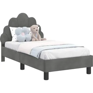 vidaXL Kinderbettgestell mit Kopfteil Dunkelgrau 70 x 140 cm Samt - Grau