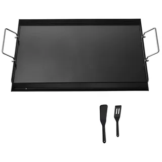 SucceBuy Grillplatte Kohlenstoffstahl, rechteckig (606 x 360 mm) mit flacher Oberfläche, Gasgrill-Grillplatte für BBQ und Teppanyaki, tragbares Kochgeschirr mit Griff für die Familie