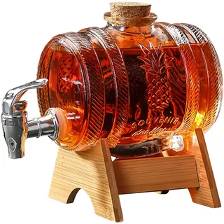 Whisky Karaffe, 3L Fassförmiger Getränkespender, Fass Dekanter mit Hahn, Alkoholspender ideal für Wein, Whisky, Bier, Rum, Geschenke für Freund,Ehemann,Vater (3L, Glasfass)