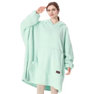 Catalonia Classy Oversize Hoodie Decke mit Ärmeln, Warm Kuscheldecke Geschenk für Frauen Herren, Übergröße Sherpa Kuschelpullover mit Kapuze Flauschig Decke zum Anziehen, Aqua