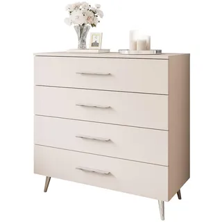 Lookway Kommode Aura Kaschmir 4S mit Schubladen Silberne Beine und Griffe , Holzwerkstoff , 95x90x40 cm , Kleinmöbel, Kommoden, Kommoden