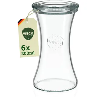 Weck Gläser 160ml – 6er Set mit Deckeln – Delikatessenform – robuste Dessertgläser, Einkoch- & Einmachgläser – klein – Weckglas ideal für Nachtisch – Made in Germany