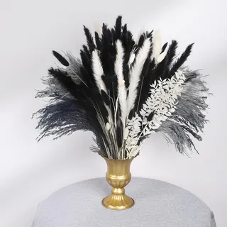 N&T NIETING Pampasgras Getrocknet Deko,102 Stück Schwarzes Pampasgras Bouquet, Natürliches Trockenblumen Pampasgrasdekoration, Getrockneten Blumen für Hochzeit Home Vases Boho Deko