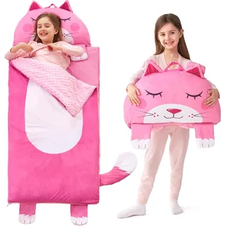 JOIEDOMI Rosa 60" x 39" Schlafsack für Kopfkissen Reißverschluss mit Kissen und Decke–Kinder ab 3 Jahren – Kinderschlafsack – für Jungen und Mädchen im Kindergarten