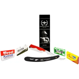 Razor Blades Club Römisches Reich Rasiermesser Mars Neues Rasiermesser, professioneller Friseurrasierer für Bart, Schnurrbart und Konturen mit 20 Klingen (Astra-Sharp-Shark-Voskhod) (Stahl, 1 Einheit)
