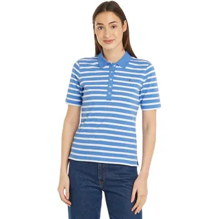 Tommy Hilfiger Damen Poloshirt Kurzarm 1985 Pique Stripe Polo Regular Fit, Mehrfarbig (Breton Ecru/Blue Spell), XXL