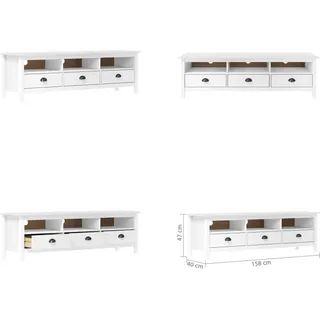 vidaXL TV Schrank Hill Weiß 158x40x47 cm Massivholz Kiefer - TV-Schrank - TV-Schränke - TV-Möbel - Sideboard - Weiß