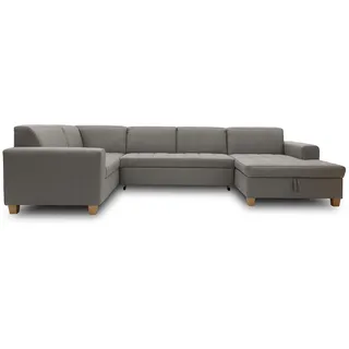 DOMO. collection Wohnlandschaft Sugar, Sofa Schlaffunktion und Stauraum, Couch, Polstergarnitur, Moderne U-Form, 162 x 333 x 199 cm, hellgrau