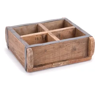 DESIGN DELIGHTS Holz ZIEGELFORM Brick | Massivholz | Vintage Holzkiste, Ziegelsteinform, Holzziegel, Aufbewahrungskiste, Ordnungskiste, Holz Kasten | Anzahl: 4-Fächer