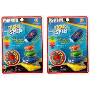 Günther Flugspiele 1560 - Kreisel Top Spin, ca. 4-8 cm, Geschicklichkeitsspiel mit 5 stapelbaren Kreiseln, für Kinder ab 3 Jahren, inkl. Starter (Packung mit 2)
