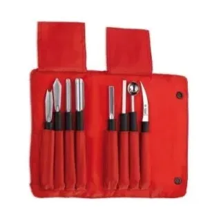 Giesser Schnitzmesser-Set, 8-teilig, 5 Schnitzmesser, 1 Kugelformer, 1 Tourniermesser, 1 Wetzstahl aus Keramik, 1 Stück