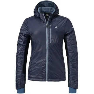 Schöffel Damen Ins Hybrid Black Raven L, leichte MTB Jacke mit 4 D Body Mapping, atmungsaktive, wärmende Fahrradjacke mit fixer Kapuze, mit Taschen, navy blazer, 40
