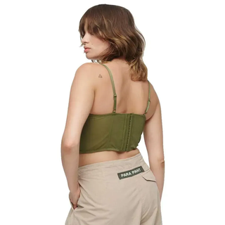 Superdry Lace Satin Corset Ärmelloses Oberteil - Khaki Olive - L