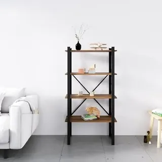 Homemania BSHELF-14 Bücherregal, Wandregal, Büro, Wohnzimmer, Schwarz aus Metall, Holz, 70 x 35 x 150 cm