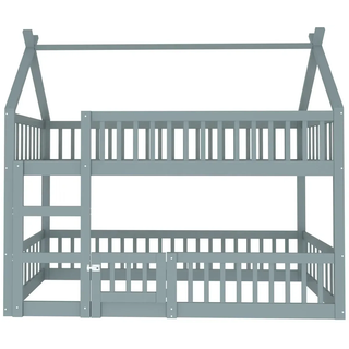 Merax Etagenbett 90x200cm Treppe Massivholz Grau