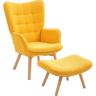 HOMCOM Ohrensessel mit Hocker, Relaxsessel, Polstersessel in Kordoptik, Loungesessel, Armlehnstuhl mit Holzbeine, Fernsehsessel für Wohnzimmer, Orange - Orange