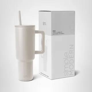 Simple Modern Thermobecher mit Strohhalm und Griff | Isolierter Edelstahl-Trinkbecher Eiskaffee-Reisebecher | Geschenke für Frauen und Männer | Trek | 1180ml | Almond Birch