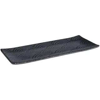 APS 84906 Tablett DARK WAVE, 29 x 12 cm, Höhe 1,5 cm, Melamin, schwarz/Wellendekor