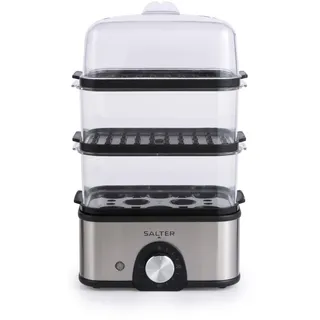 SALTER 3-Tier Food Steamer – Compact Multi-Cooker with 3 Steam Baskets, Electric Egg Cooker with 8-Egg Capacity, Vegetable Steamer, 60-Minute Timer, 3L Capacity, Cook Foods Simultaneously, 500W