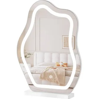 WOLTU Schminkspiegel mit Beleuchtung, dimmbar, Wolkenform, ohne Rahmen 43x56 cm, Weiß - Weiß