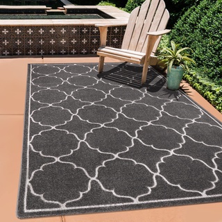 SANAT Outdoor Teppich Wetterfest - Teppich für den Innen- und Außenbereich - Balkon Teppich Wasserabweisend - Teppiche für Terrasse, Garten, Küche, Bad oder Wohnzimmer - Grau, 160 x 230 cm