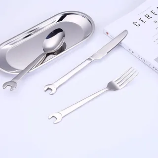 Wrenchware Set Schraubenschlüssel Schlüsselsatz Steckschlüssel Campinggeschirr Rostfreier Stahl Picknick Besteck Camping gadgets (3er Set, Silver)