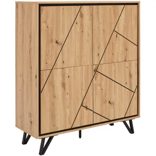 Mid.you Sideboard , Schwarz, Eichefarben , Metall, Holzwerkstoff , 6 Fächer , 110x125x40 cm , Bsci , Kleinmöbel, Kommoden, Sideboards