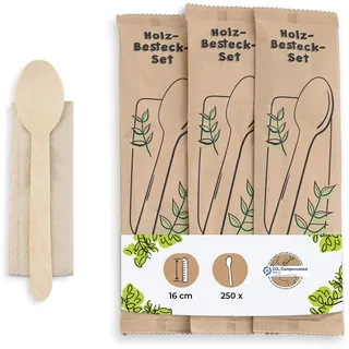 BIOZOYG Holz-Besteck Set Holzlöffel mit Serviette 16 cm I biobeschichtet I nachhaltiges Besteck für Imbissläden & Partys I biologisch abbaubar & plastikfrei I 500 Stück