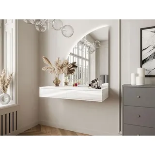 vente-unique Vente-unique-Frisiertisch hängend mit LED-Spiegel - 2 Schubladen - Weiß glänzend - JINEZA