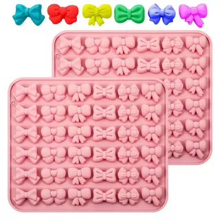 2 Stück Schleifen Silikonformen, 72 Mulden Mini Schokoladenform, 6 Style Bow Schokoladen Form für Cupcakes Cake Pops Silikonform Zuckerstangen Hochzeiten Geburtstagsfeier Deko Backen Fondant Formen