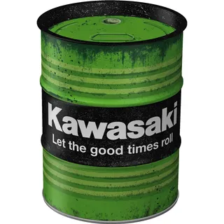 Nostalgic-Art Retro Spardose, 600 ml, Kawasaki – Let The Good Times roll – Geschenk-Idee für Biker, Original Lizenzprodukt (OLP), Sparschwein aus Metall, Vintage Blech-Sparbüchse
