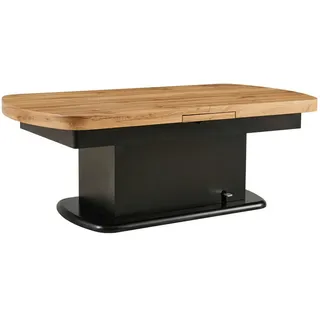 Livetastic Couchtisch , Schwarz, Eichefarben , Holz , Eiche , oval , Sockel , 75x51-79.9x135-160 cm , ausziehbar, höhenverstellbar, einfacher Aufbau , Wohnzimmer, Wohnzimmertische, Couchtische, Couchtische rund