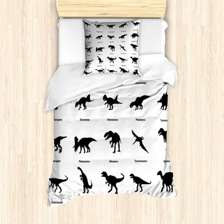 ABAKUHAUS Dinosaurier Mantele, Evolution der Tierwelt, Milbensicher Allergiker geeignet mit Kissenbezügen, 135 cm x 200 cm - 80 x 80 cm, Schwarz-Weiss - Schwarz