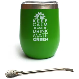 Gaucho Cebar Moderna grün Set mit Stahl Trinkhalm Bombilla 350 ml - NEU - Edelstahl becher Mate Tee Gourd Set | Stahl Becher ideal für Reisen, Outdoor, Tee, Wein, Bier, Yerba Mate und mehr
