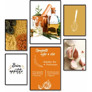 Artland Poster »Spagetti Pasta Rezept«, Speisen, (Set, 6 St.), 6er Set, 2xDIN A3 / 4xDIN A4, ohne Rahmen, braun