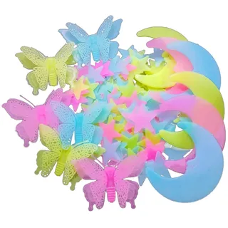 112 Stück Leuchtsticker Wandtattoo Set YUTOU Sterne Mond Schmetterling Wanddeko Aufkleber Selbstklebend Sternenhimmel Aufkleber Schlafzimmer Deko für Kinderzimmer Baby Kinder oder Schlafzimmer