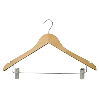 Holzkleiderbügel mit Clips für Hosen und Röcke, Metallstange