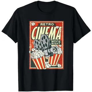 Retro Kino Poster Plakat Popcorn Kamera Film T-Shirt