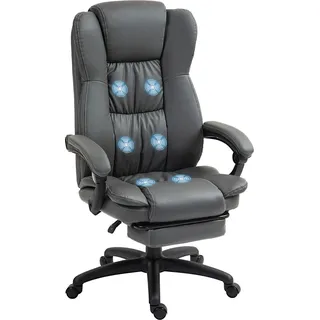 Vinsetto Bürostuhl, Verstellbarer Drehstuhl mit Fußstütze, Kopfstütze, Ergonomischer Schreibtischstuhl mit Liegefunktion, Massagefunktion, Dunkelgrau - Dunkelgrau