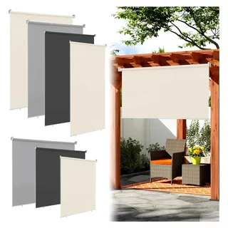 Senkrechtmarkise 140×240CM Vertikalmarkise Außenrollo Sonnenschutzrollo Sichtschutz UV-Schutz für Balkon, Terrasse, Garten, Beige - 2 Stück