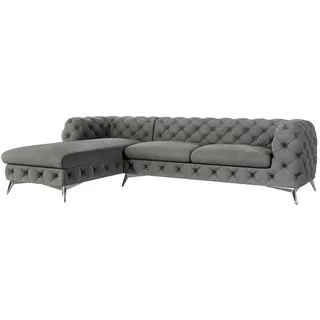 S-Style Ecksofa Chesterfield Laura Grau Samt , Textil , Echtholz,Buche, Birke , Füllung: Polyetherschaumkern,Polyetherschaumkern , Eckteil, L-Form, Ottomane links,L-Form , 305x200 cm , Blauer Engel, FSC Mix, Oeko-Tex®, Hergestellt in Europa , Wohnzimmer, Sofas & Couches, Wohnlandschaften, Ecksofas