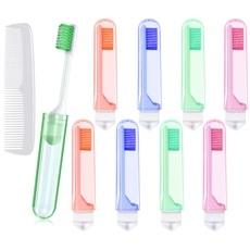 8 Stück faltbare Reise-Zahnbürste mit Box + 1 feine Kunststoff-Haarkämme, tragbare Größe, faltbare Zahnbürste mit weichen Borsten einzeln verpackt für Camping Schule Zuhause Wandern Geschäftsreisen