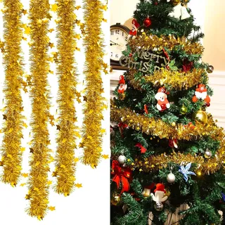 Lametta Girlande Weihnachten, 8 Stück Weihnachtsdeko Girlanden, Weihnachtsgirlanden Mit Sternen Verziert, Weihnachtsbaum Dekoration Girlande, Weihnachtsgirlande Treppe, Weihnachtsgirlanden Kamin
