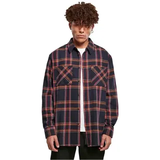 Urban Classics Heavy Long Oversized Checked Langarmhemd - Navy / Orange - 5XL